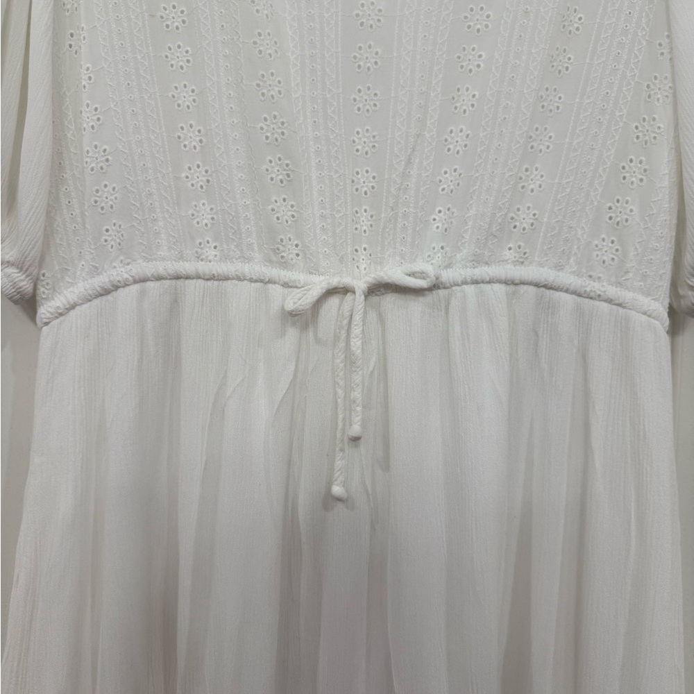 Knox Rose Eyelet Tiered White Midi Dress Drawstring Waist Large - Picture 5 of 8